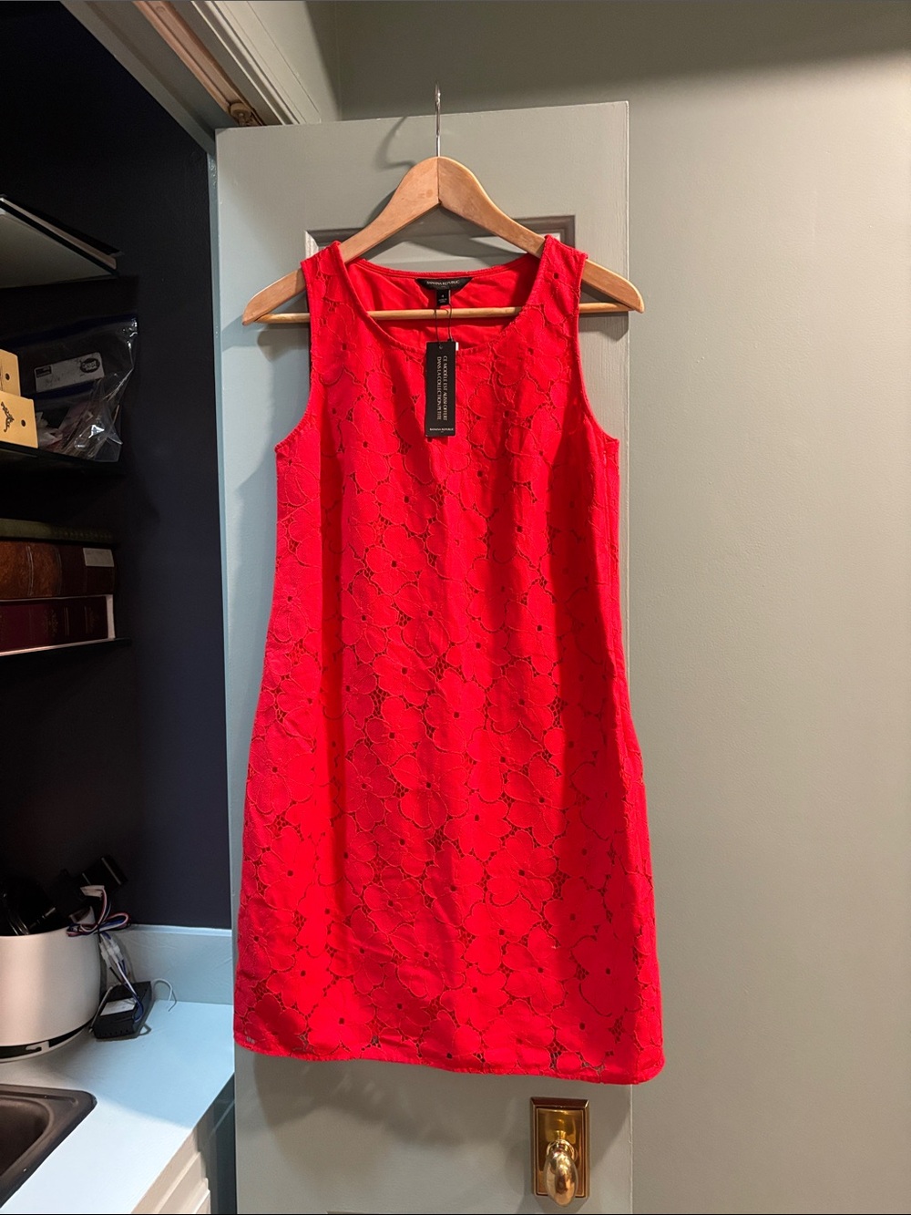 Banana Republic Red Sleeveless Lace Shift Mini Dress